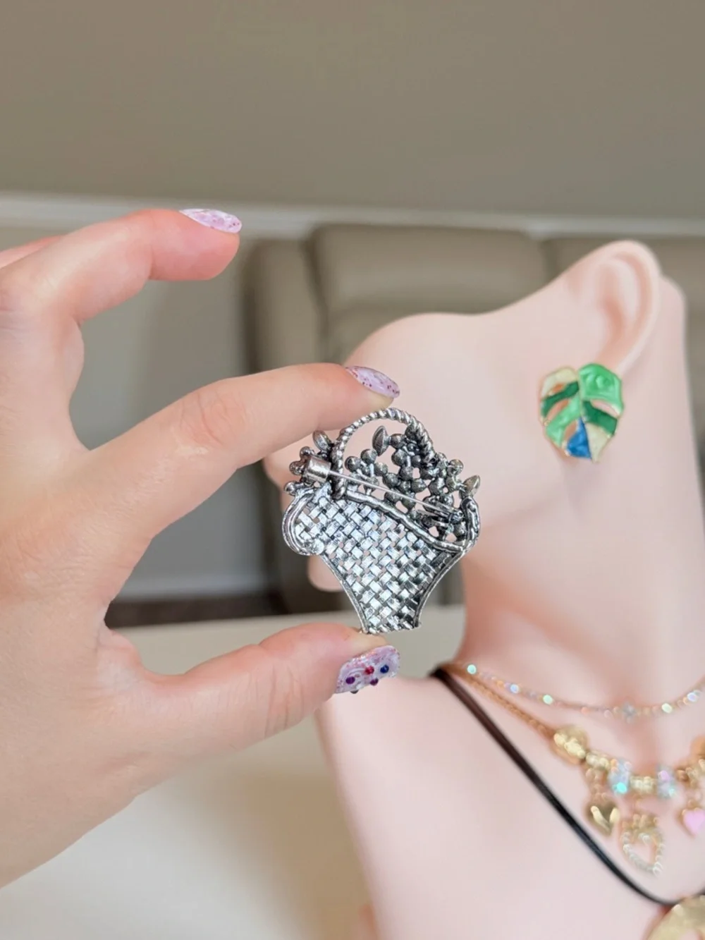 Multicolor Crystal Basket Brooch